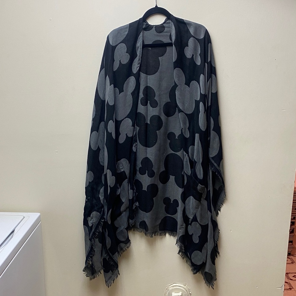 Mickey Mouse Patterned Shawl in Black and Gray